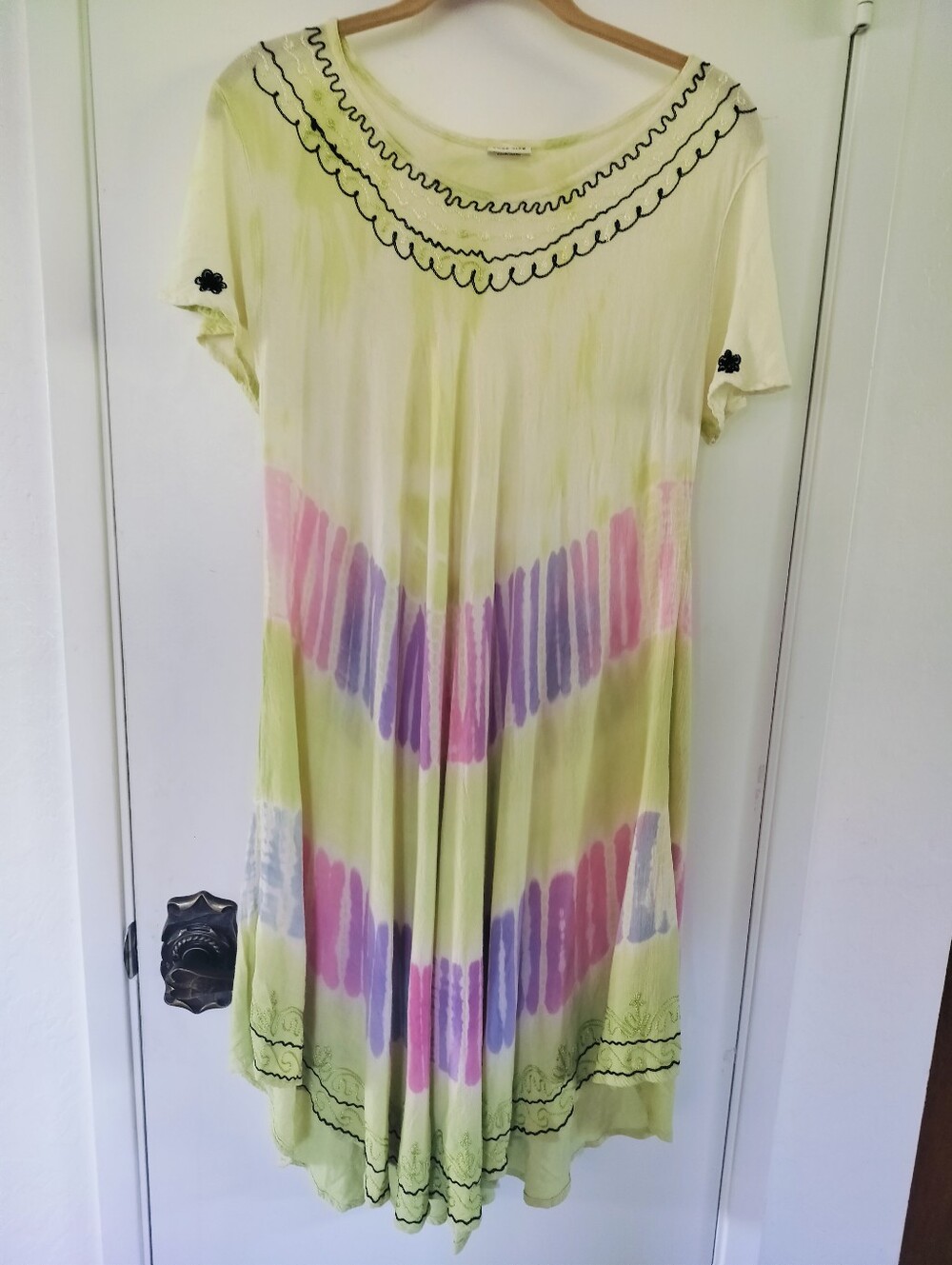Advance Apparels Multi-Color Tie-Dye Embroidered Boho Midi Dress Free Size